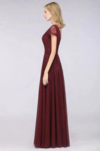 Stylish A-Line V-Neck Cap-Sleeves Floor-Length Bridesmaid Dress by misshow.com