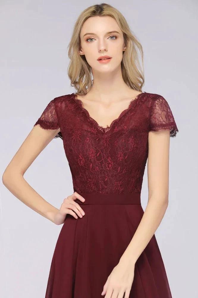 Stylish A-Line V-Neck Cap-Sleeves Floor-Length Bridesmaid Dress by misshow.com