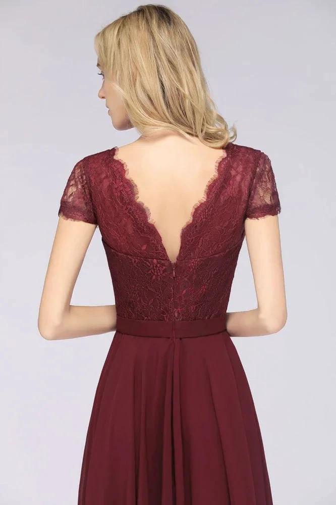 Stylish A-Line V-Neck Cap-Sleeves Floor-Length Bridesmaid Dress by misshow.com