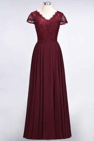 Elegante vestido de dama de honor con escote en V, mangas cortas y largo hasta el suelo