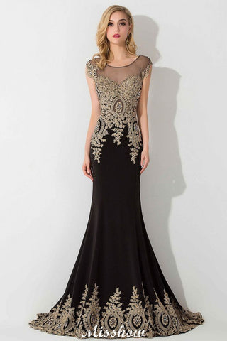 Stilvolles Maxi-Abendkleid mit Flügelärmeln und goldenen Applikationen im Meerjungfrauen-Stil, ärmelloses Partykleid