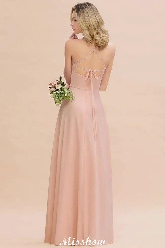 Stylish Chiffon Straps Sleeveless Floor-Length A-Line Ruffles Bridesmaid Dress by misshow.com