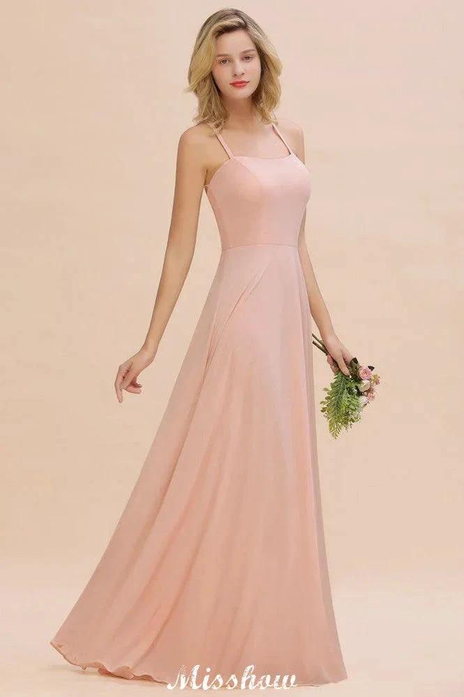 Stylish Chiffon Straps Sleeveless Floor-Length A-Line Ruffles Bridesmaid Dress by misshow.com