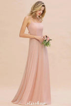 Stylish Chiffon Straps Sleeveless Floor-Length A-Line Ruffles Bridesmaid Dress by misshow.com