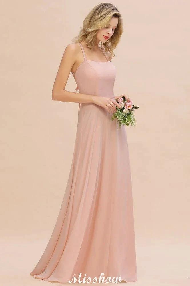Stylish Chiffon Straps Sleeveless Floor-Length A-Line Ruffles Bridesmaid Dress by misshow.com