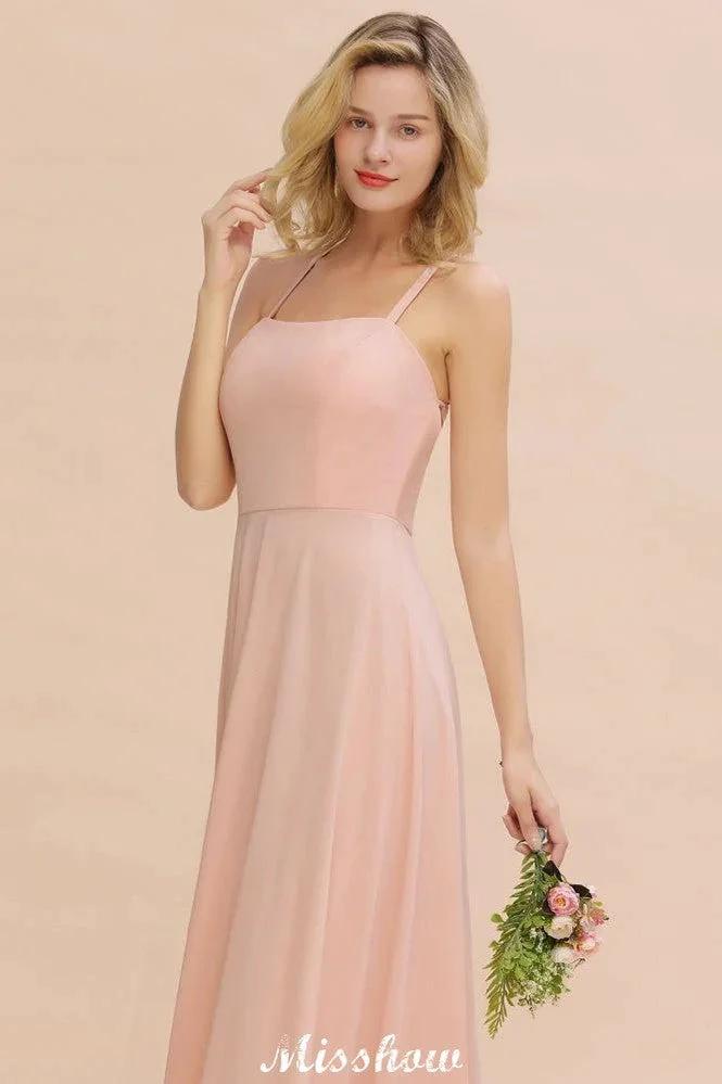 Stylish Chiffon Straps Sleeveless Floor-Length A-Line Ruffles Bridesmaid Dress by misshow.com