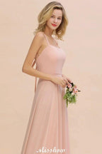 Stylish Chiffon Straps Sleeveless Floor-Length A-Line Ruffles Bridesmaid Dress by misshow.com