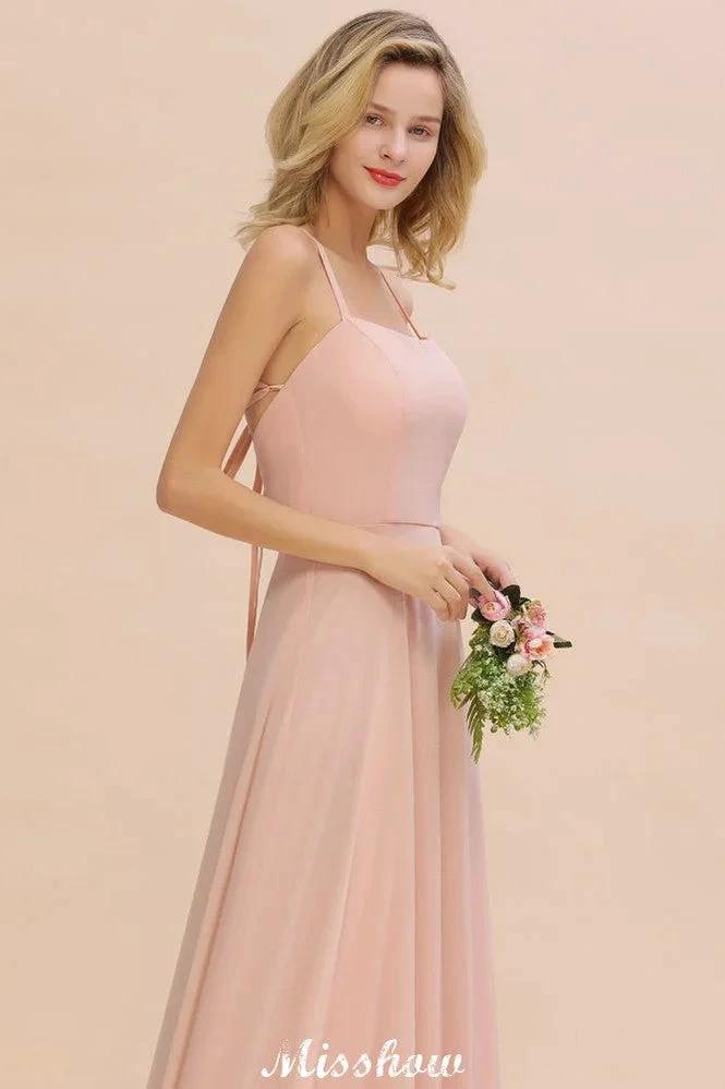 Stylish Chiffon Straps Sleeveless Floor-Length A-Line Ruffles Bridesmaid Dress by misshow.com