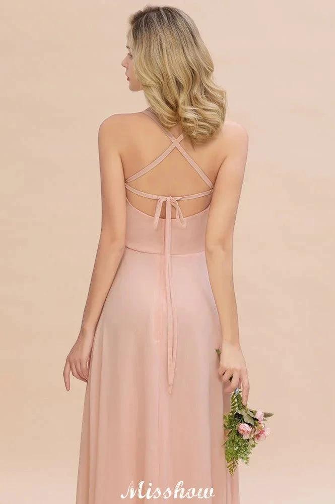 Stylish Chiffon Straps Sleeveless Floor-Length A-Line Ruffles Bridesmaid Dress by misshow.com