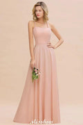 Stylish Chiffon Straps Sleeveless Floor-Length A-Line Ruffles Bridesmaid Dress by misshow.com