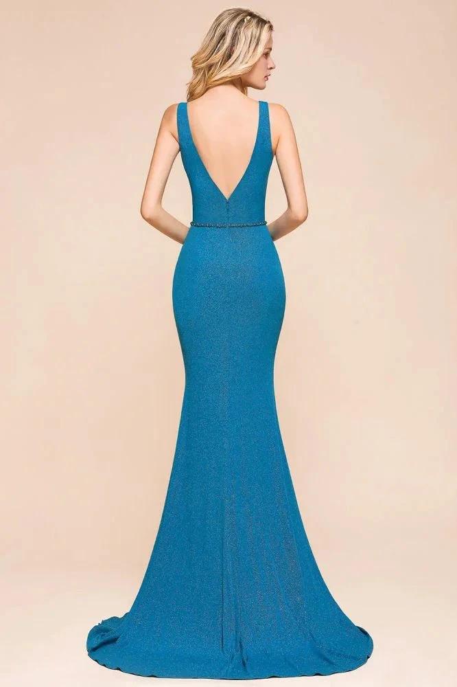 Stylish Deep Double V-Neck Sleeveless Mermaid Prom Dress Formal Party Gown by misshow.com