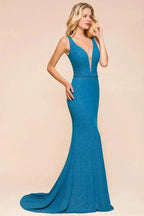Stylish Deep Double V-Neck Sleeveless Mermaid Prom Dress Formal Party Gown by misshow.com