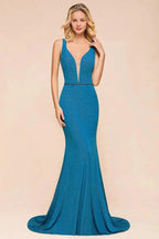 Stylish Deep Double V-Neck Sleeveless Mermaid Prom Dress Formal Party Gown by misshow.com