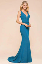 Stylish Deep Double V-Neck Sleeveless Mermaid Prom Dress Formal Party Gown by misshow.com