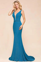 Stylish Deep Double V-Neck Sleeveless Mermaid Prom Dress Formal Party Gown by misshow.com