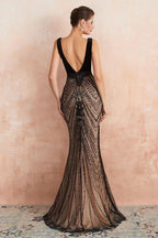 Stylish Deep V-Neck Black Beading Mermaid Prom Dress Sleeveless Slim Evening Party Gown by misshow.com