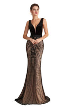 Stylish Deep V-Neck Black Beading Mermaid Prom Dress Sleeveless Slim Evening Party Gown by misshow.com
