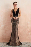 Stylish Deep V-Neck Black Beading Mermaid Prom Dress Sleeveless Slim Evening Party Gown by misshow.com