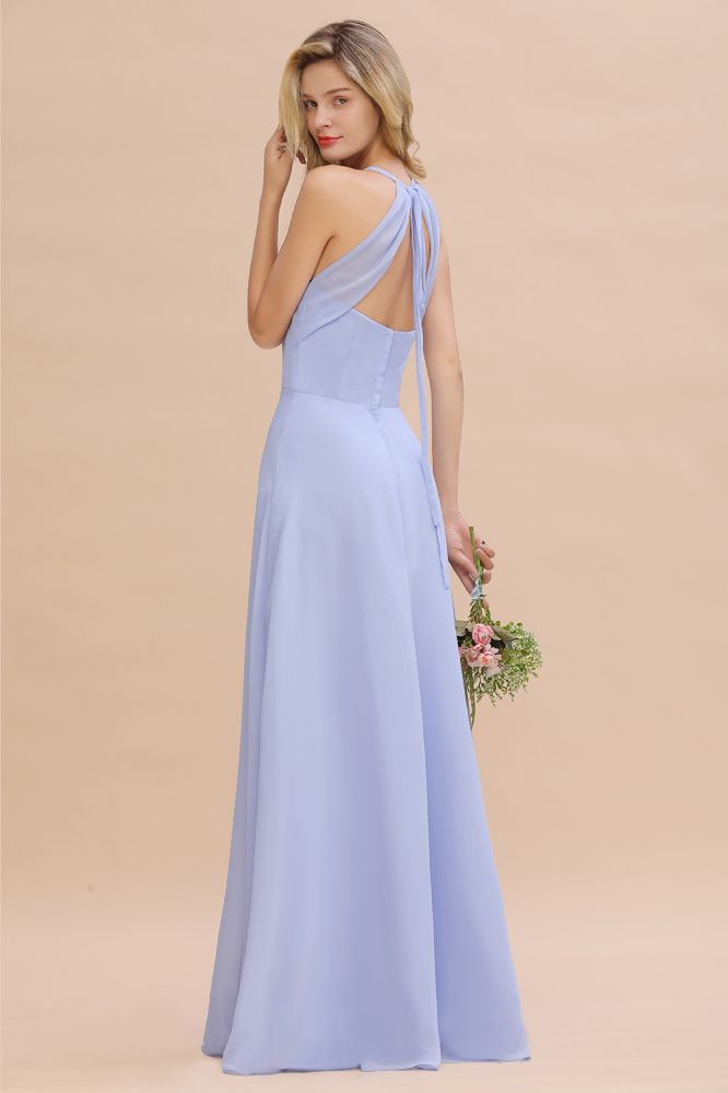 Stylish Halter V-Neck Sleeveless Floor-Length A-Line Bridesmaid Dress