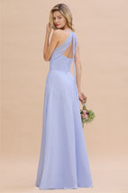 Stylish Halter V-Neck Sleeveless Floor-Length A-Line Bridesmaid Dress