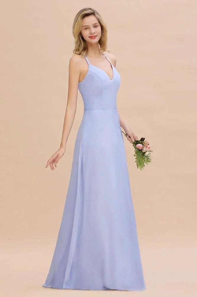 Stylish Halter V-Neck Sleeveless Floor-Length A-Line Bridesmaid Dress by misshow.com