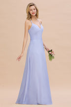 Stylish Halter V-Neck Sleeveless Floor-Length A-Line Bridesmaid Dress