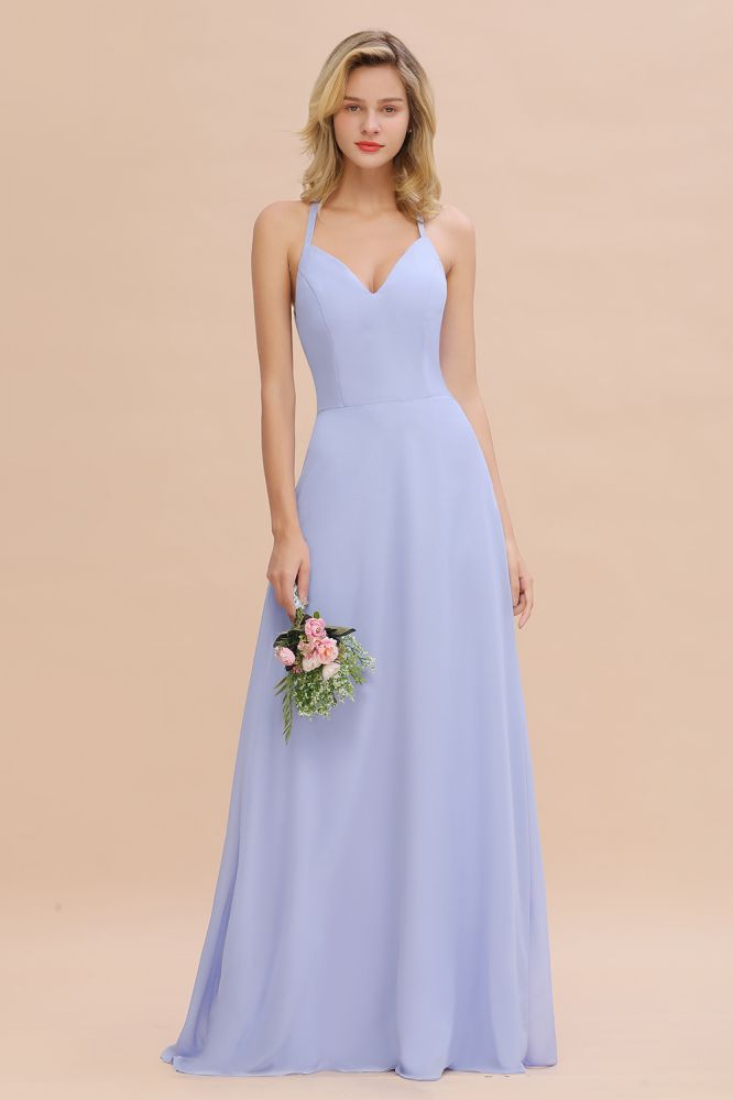 Stylish Halter V-Neck Sleeveless Floor-Length A-Line Bridesmaid Dress