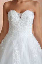 Stylish Long A-line Strapless Appliques Tulle Wedding Dress by BIZTUNNEL