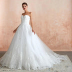 Stylish Long A-line Strapless Appliques Tulle Wedding Dress by BIZTUNNEL