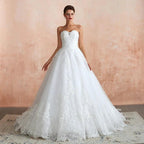 Stylish Long A-line Strapless Appliques Tulle Wedding Dress by BIZTUNNEL