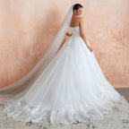 Stylish Long A-line Strapless Appliques Tulle Wedding Dress by BIZTUNNEL