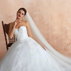 Stylish Long A-line Strapless Appliques Tulle Wedding Dress by BIZTUNNEL