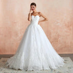 Stylish Long A-line Strapless Appliques Tulle Wedding Dress by BIZTUNNEL