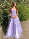 Stylish Long A-line Strapless Tulle Lace Graduation Formal Prom Dresses by BIZTUNNEL