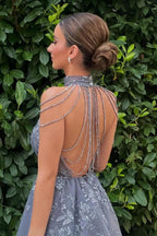 Stylish Short A-line Halter Sparkly Flower Pattern Backless Cocktail Party Dresses by BIZTUNNEL