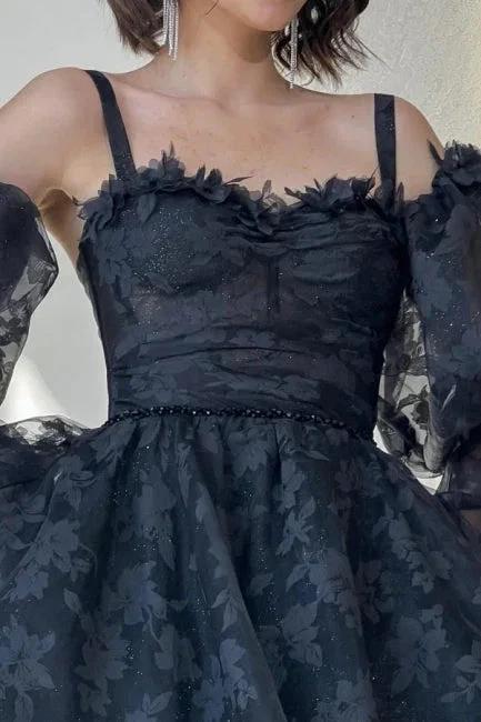 Stylish Short Black Lace Homecoming Dresses with Glitter by misshow.com