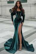 Stylish Split Front Off-the-shoulder Prom Dress With Train by misshow.com