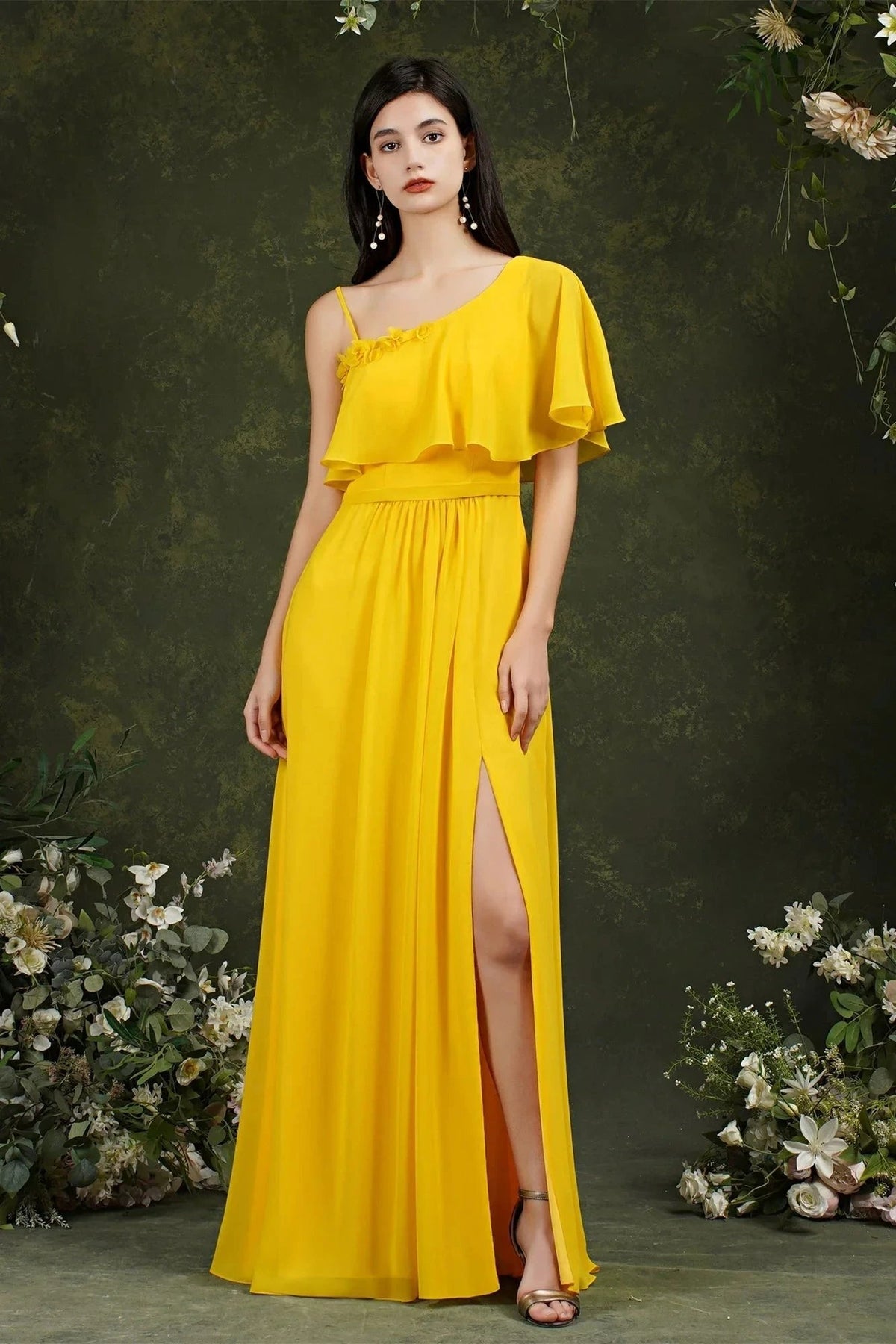 Stylish Split Front One-shoulder Tulle Aline Prom dress by misshow.com