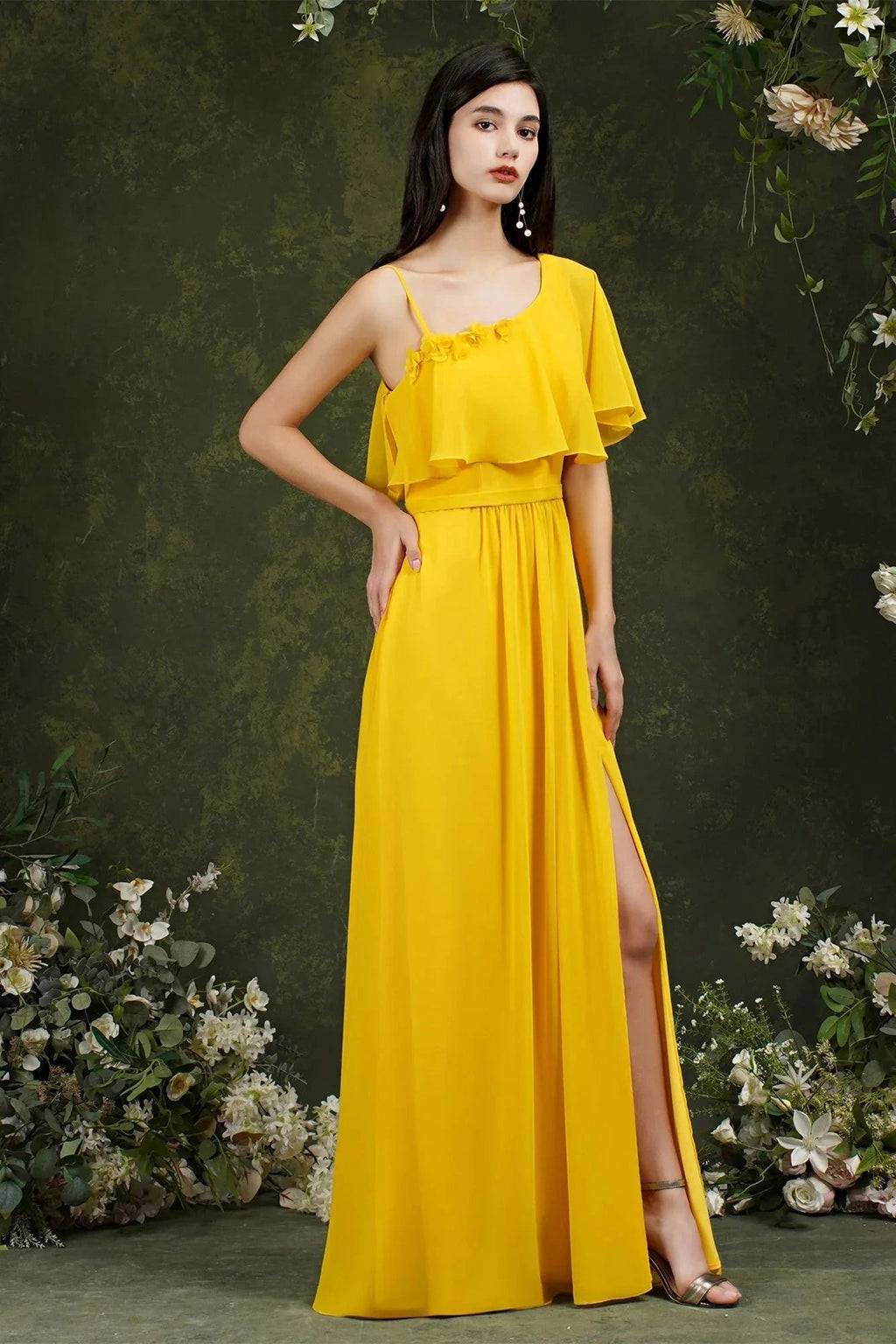 Stylish Split Front One-shoulder Tulle Aline Prom dress by misshow.com