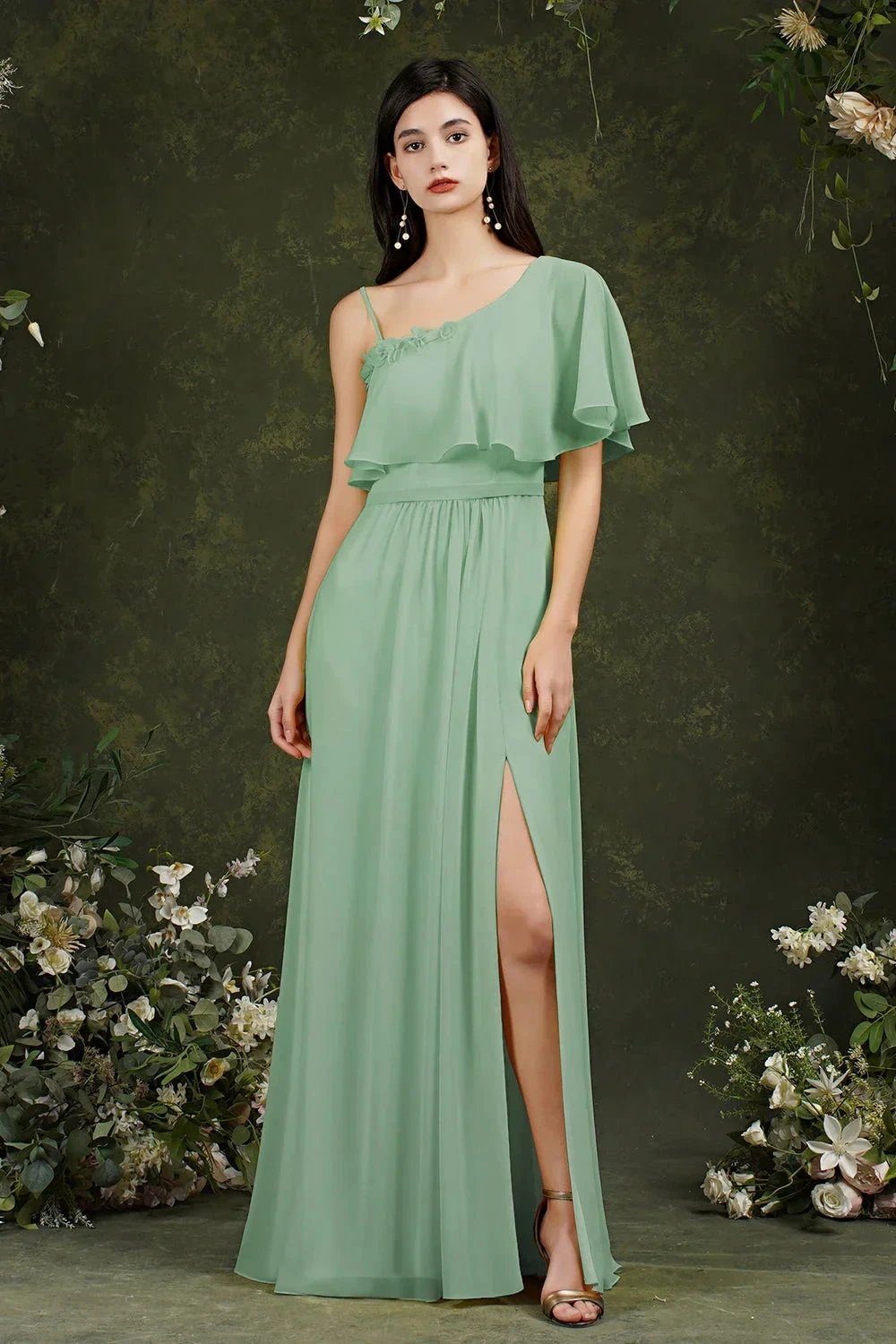 Stylish Split Front One-shoulder Tulle Aline Prom dress by misshow.com