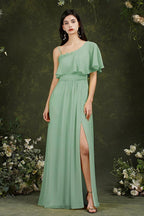 Stylish Split Front One-shoulder Tulle Aline Prom dress by misshow.com