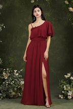 Stylish Split Front One-shoulder Tulle Aline Prom dress by misshow.com