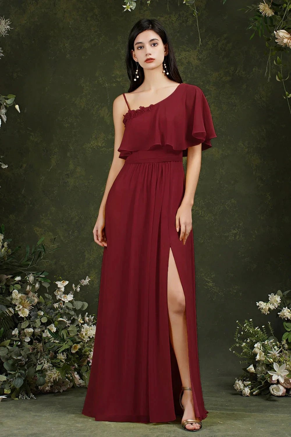 Stylish Split Front One-shoulder Tulle Aline Prom dress by misshow.com