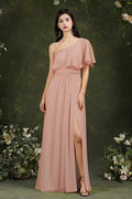 Stylish Split Front One-shoulder Tulle Aline Prom dress by misshow.com