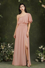 Stylish Split Front One-shoulder Tulle Aline Prom dress by misshow.com