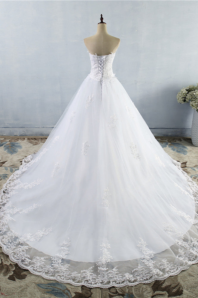 Stylish Strapless Sweetheart A-Line Wedding Dress Sleeveless Appliques Bridal Gowns