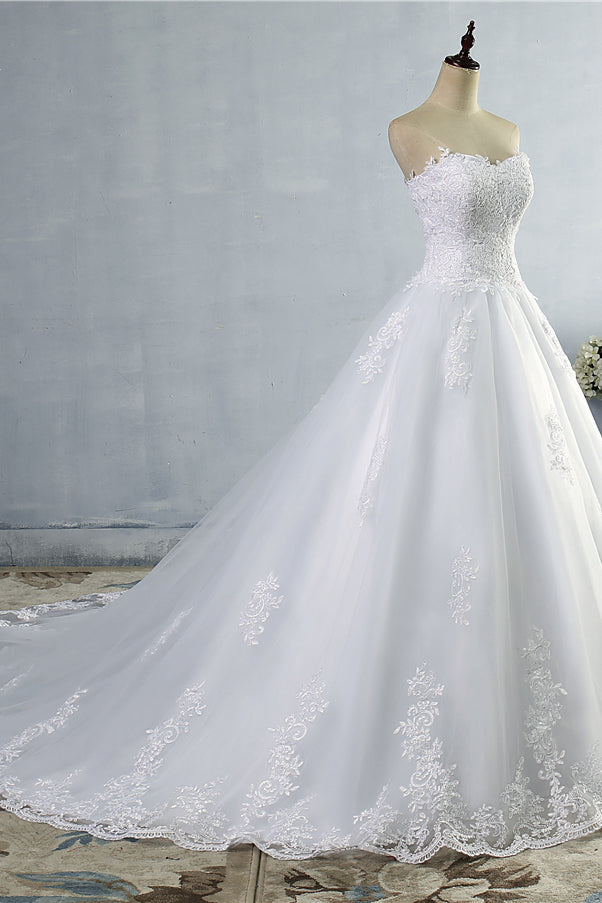 Stylish Strapless Sweetheart A-Line Wedding Dress Sleeveless Appliques Bridal Gowns