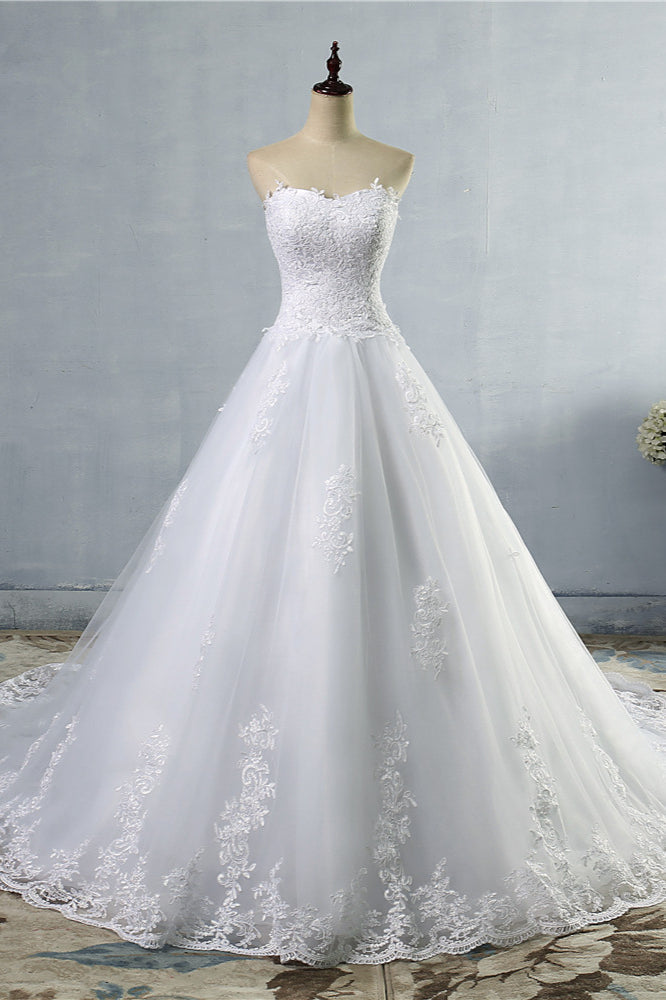 Stylish Strapless Sweetheart A-Line Wedding Dress Sleeveless Appliques Bridal Gowns