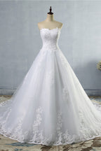 Stylish Strapless Sweetheart A-Line Wedding Dress Sleeveless Appliques Bridal Gowns (ZD17460)