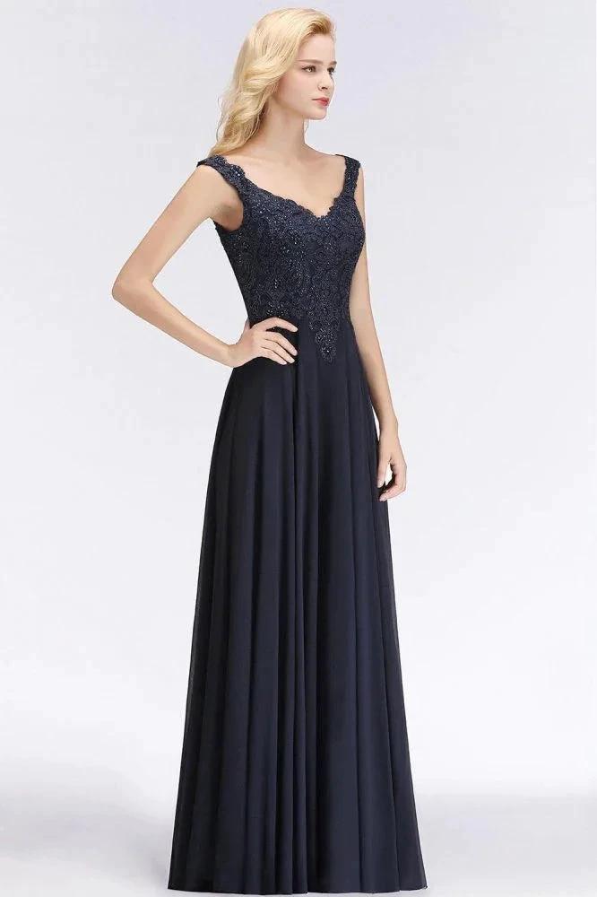 Stylish Straps Aline Beading Evening Maxi Dress Sleeveless V-Neck Wedding Guest Dress by misshow.com